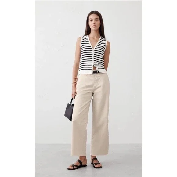 Banana Republic Wide-Leg High-Rise Cropped Chino Pants Women 8 Twine Raw Hem NEW - Picture 2 of 13